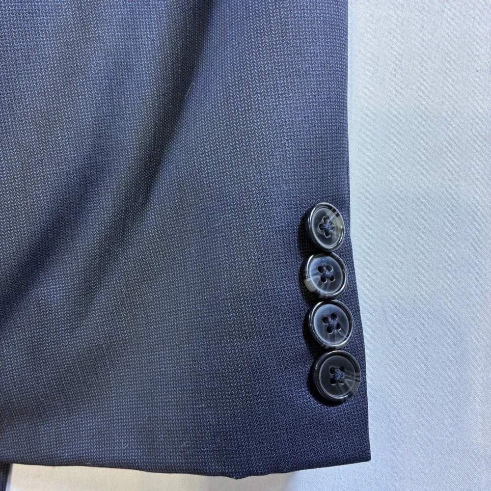 Saks Fifth Avenue RED Blazer Navy Blue Ermenegildo Zegna Wool Trim‎ Fit 42L